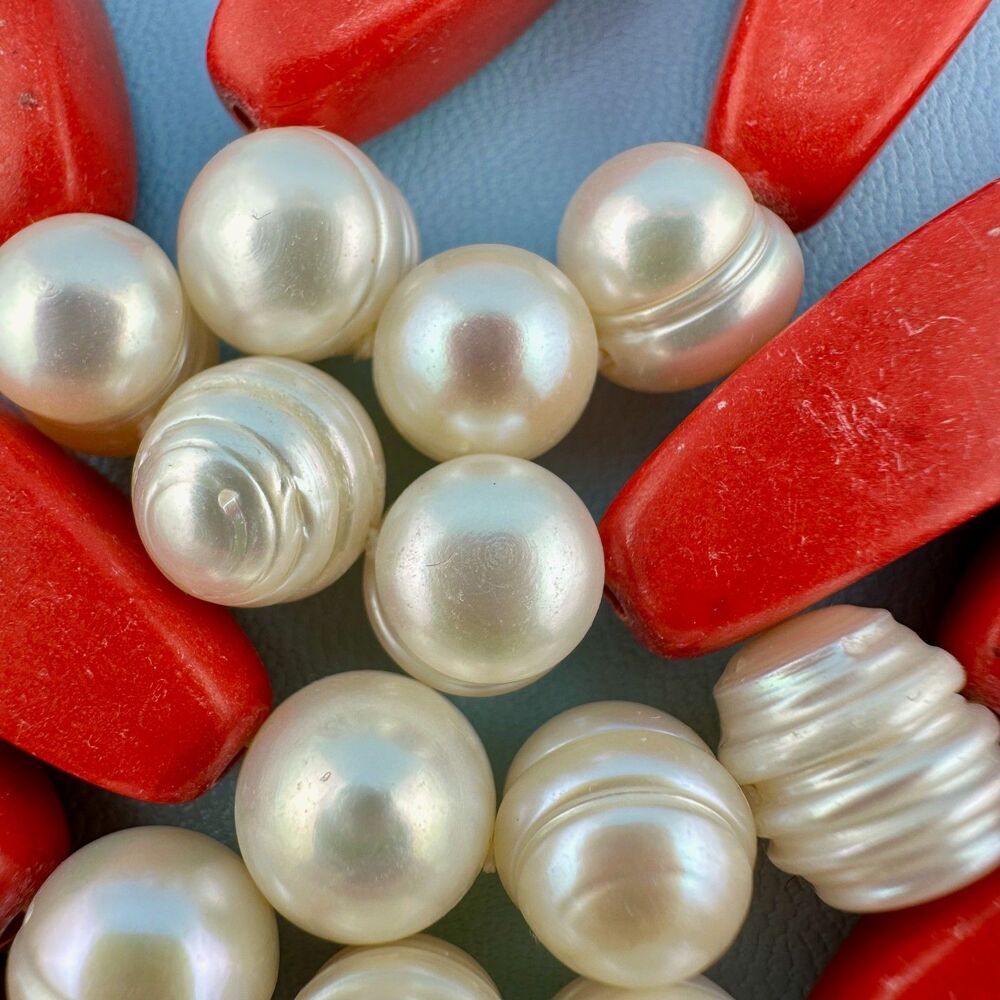 Vintage Red Stone Genuine Pearl Necklace Flapper 64" Knotted Statement Heavy - Picture 2 of 15